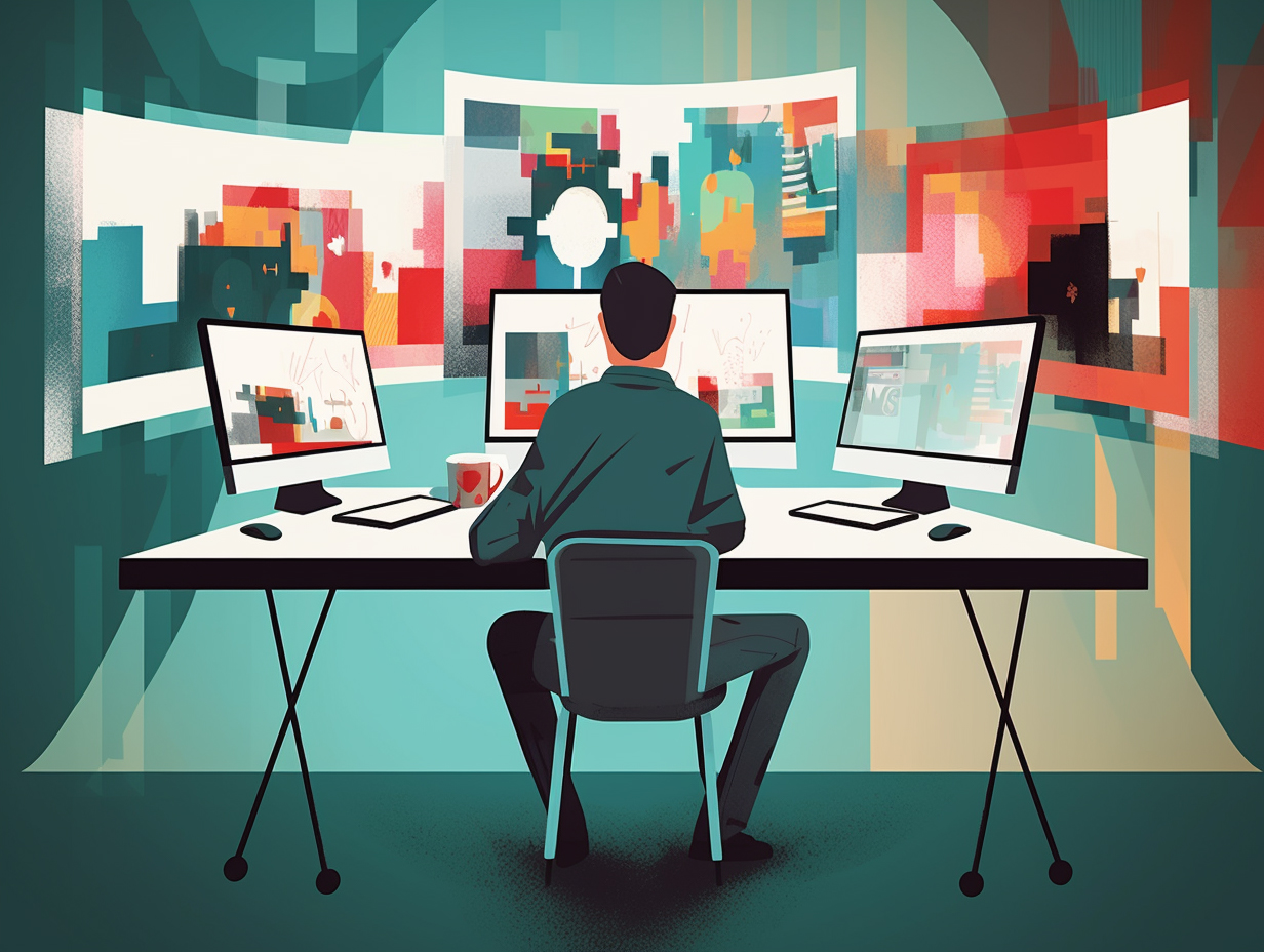 Das Bild zeigt eine IT-Fachperson an der Arbeit, vor mehreren Bildschirmen.